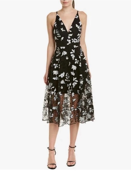 Dress the Population Dresses & Skirts - Dress the Population Audrey Black & White Lace Overlay Midi Cocktail Dress